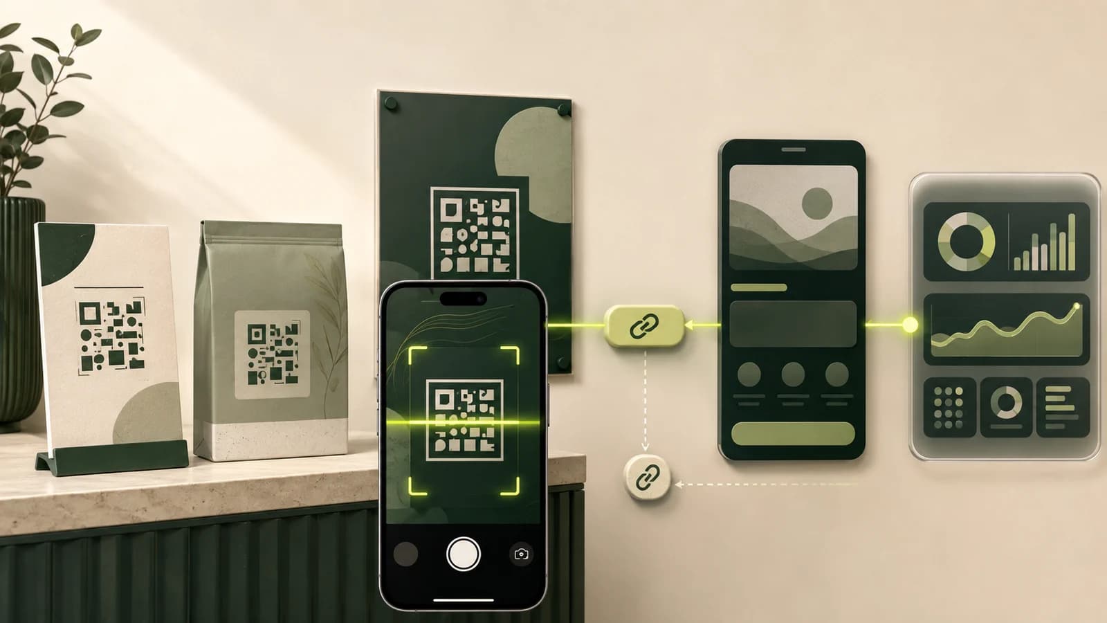 Visual editorial QR code marketing yang menghubungkan placement offline dengan journey digital terukur